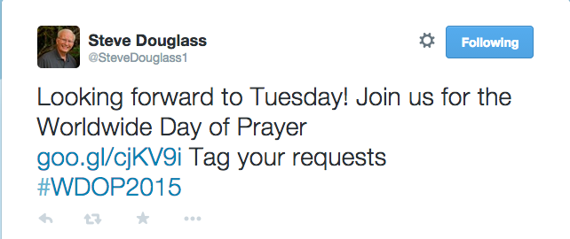 Tweet #WDOP2015 Worldwide Day of Prayer